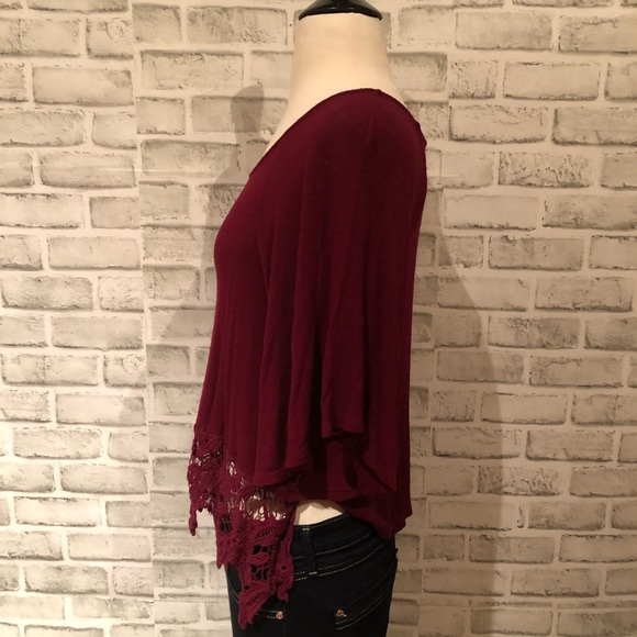 Danbee Burgundy Red Sheer Blouse Top Sz S-M - Picture 3 of 4